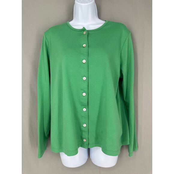 LL Bean Cardigan Sweater Womens XL Green Button Supima Cotton Long Sleeve - Picture 1 of 7